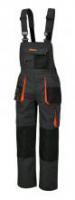 BETA Spodnie robocze na szelkach,  płótno T/C, 65% poliestru, 35% bawełny; 180g/m2, czarne wstawki wzmacniające i specjalne kieszenie na nakolanniki, kolor szary, wstawki pomarańczowe