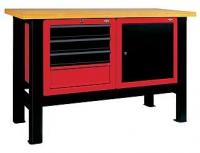 FAST Workbench with 1 cabinet 4szufladową and 1 cupboard with doors, top covered with rubber
