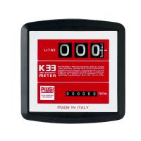 PIUSI Licznik mechaniczny K33 o przepustowości 20-120L/min, połączenie 1". Dokładność pomiaru +/- 1%, max. ciśnienie 10 bar, max. wskazanie 999 litrów. Licznik total 6 cyfr.