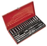 Sealey Socket Set 41 with accessories. Among other things, Dial with two-way ratchet mechanism and a set of extension cords.