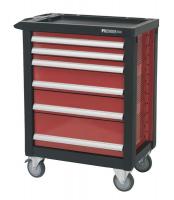 Sealey Tool trolley without equipment with 6 drawers on ball bearings and steel construction.