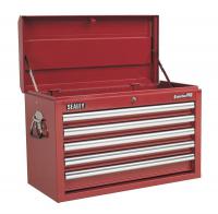 Sealey tool chest without equipment with 5 drawers bearing red.