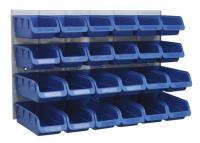 SEALEY Uskladňovací kontejnery na nářadí + nástěnný panel, 24 ks, barva modrá; Velikost: malý (100x160x75mm), velký (100x210x75mm)