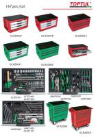 TOPTUL tool box with equipment, placement on trolley, drawers color: green, performance standard, the number of drawers: 3, number of tools: 157