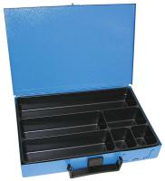 Kufr s šuplíky, 6 přihrádek, kov, modrá