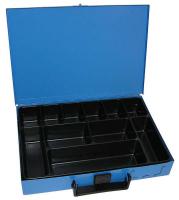 Kufr s šuplíky, 11 přihrádek, kov, modrá