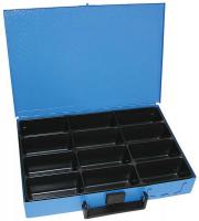 Kufr s šuplíky, 12 přihrádek, kov, modrá